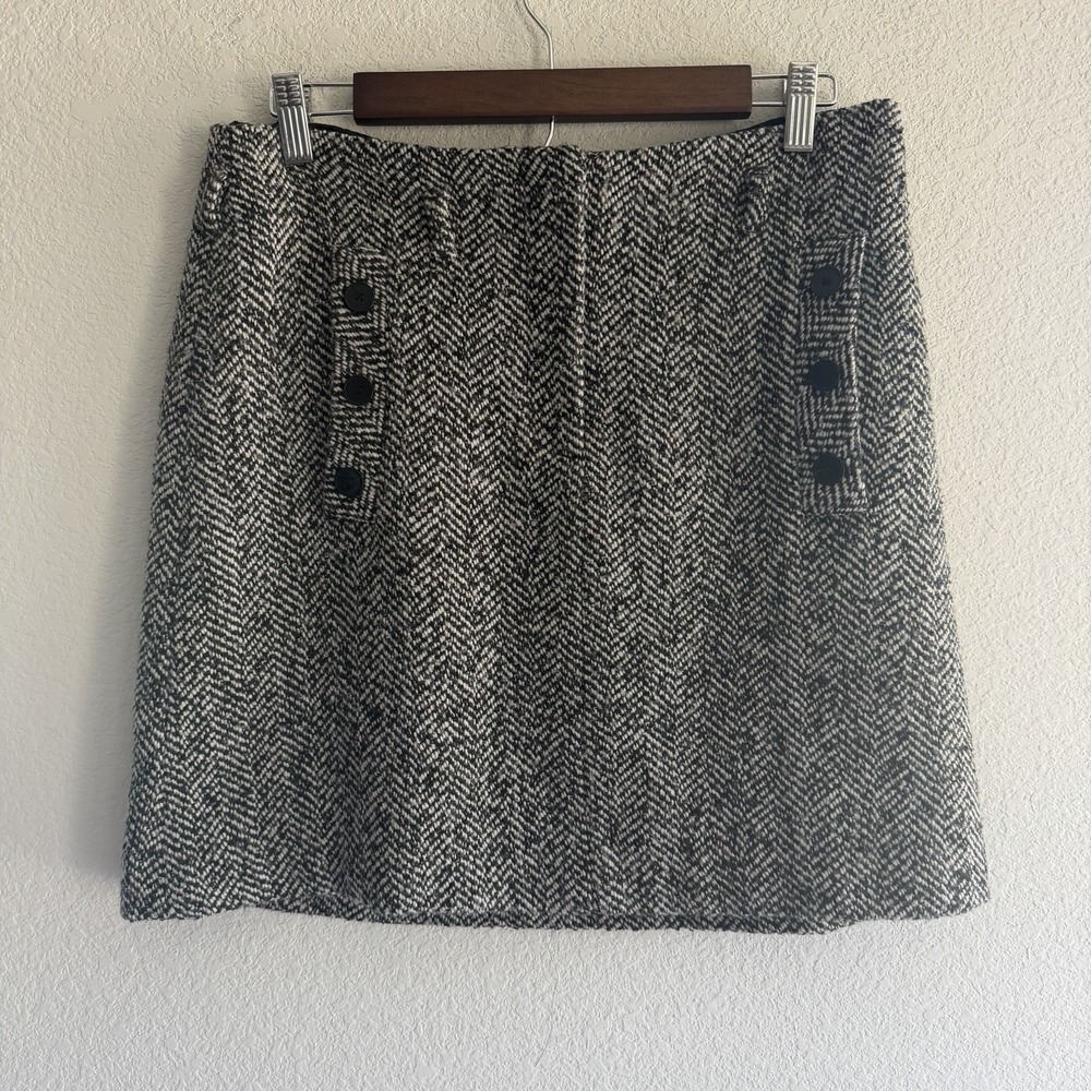 Nordstrom Halogen Wool Blend Black White Tweed Skirt Sz 10 Career Old Money Y2K